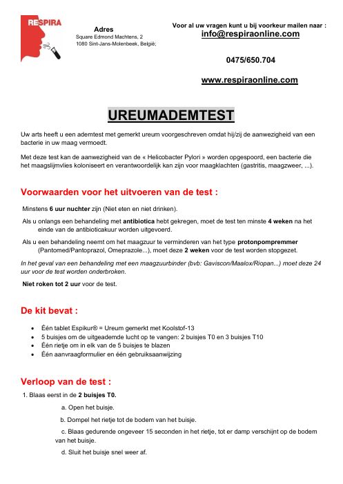 Handleiding Ureum-ademtest (H. pylori)